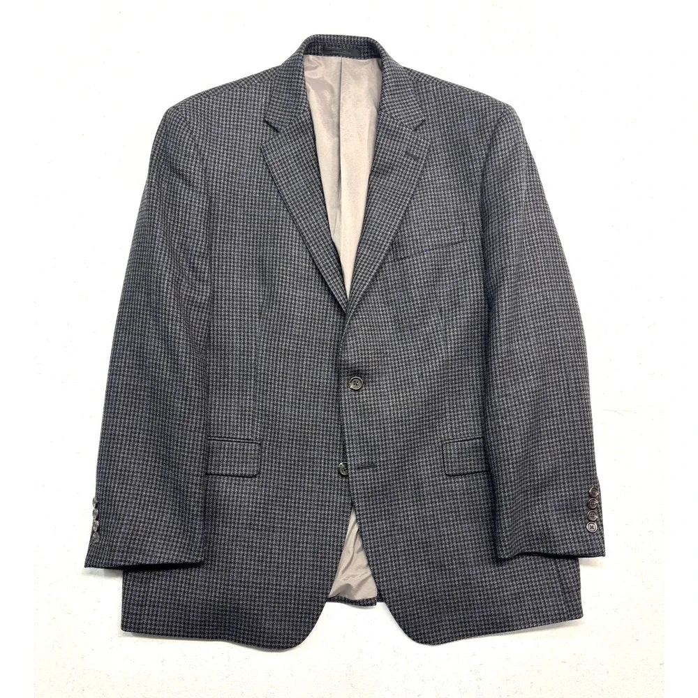 Ralph Lauren 44R‎ Gray Black Houndstooth Wool Cashmere Blazer Jacket Sport Coat